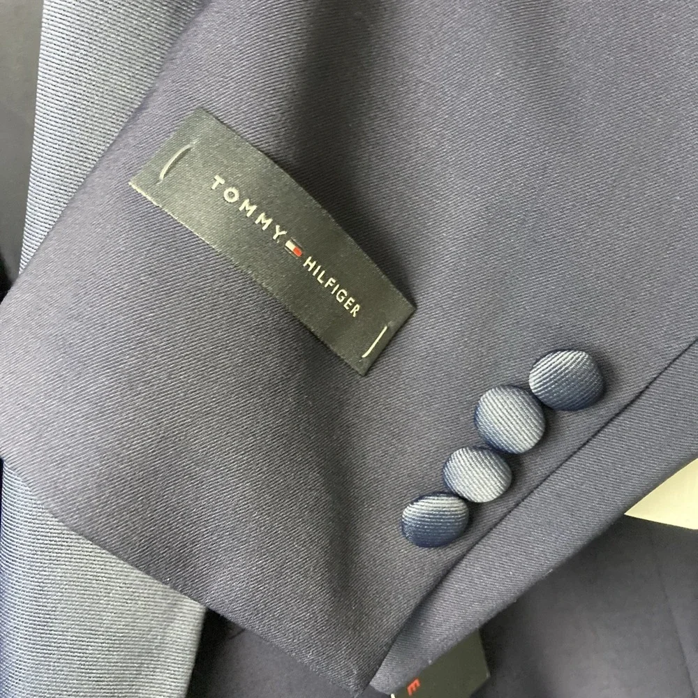 Tommy‎ Hilfiger Mens Modern fit Tuxedo Jacket Blazer 38R Navy Blue Solid Stretch